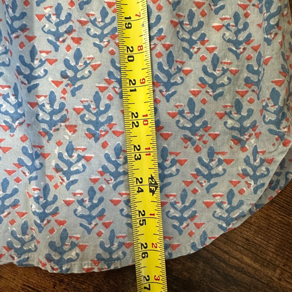 J.Crew Popover Shirt Womens 6 Blue Orange‎ Coral Print Trim Long Sleeve Cotton - Picture 6 of 6
